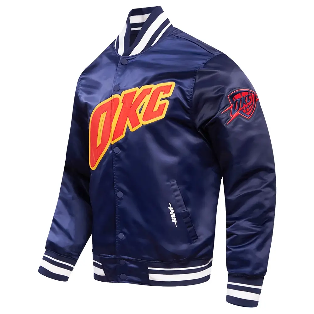 Oklahoma City Thunder Pro Standard 202324 City Edition Full-Snap Navy Satin Varsity Jacket From LeatherMoto (1)