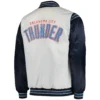 Oklahoma City Thunder Starter Renegade Full-Snap White & Navy Satin Varsity Jacket From LeatherMoto (2)