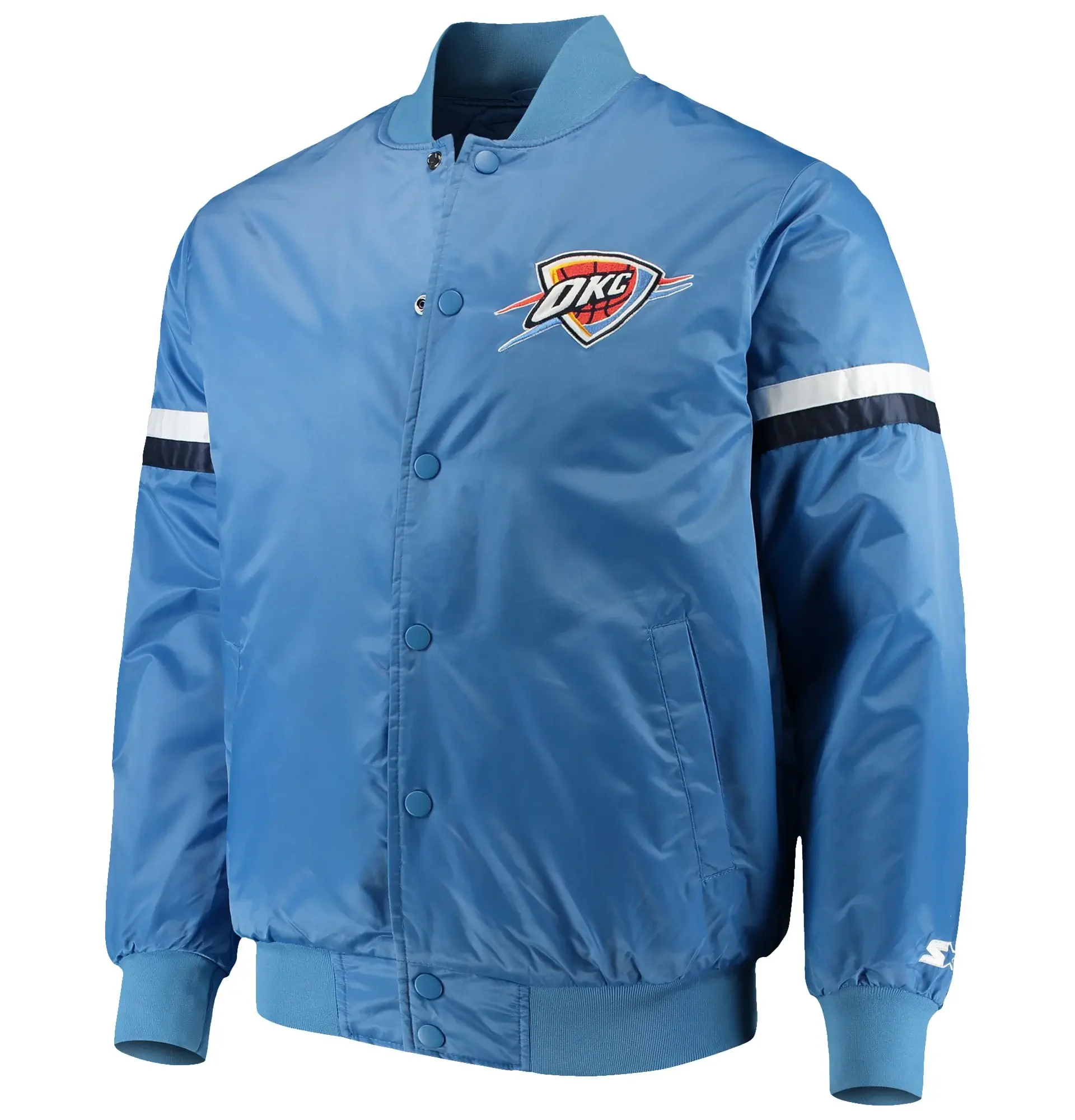 Oklahoma City Thunder Starter The Champ Blue Satin Varsity Jacket From LeatherMoto (3)