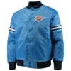 Oklahoma City Thunder Starter The Draft Pick Full-Snap Blue Satin Varsity Jacket (1)