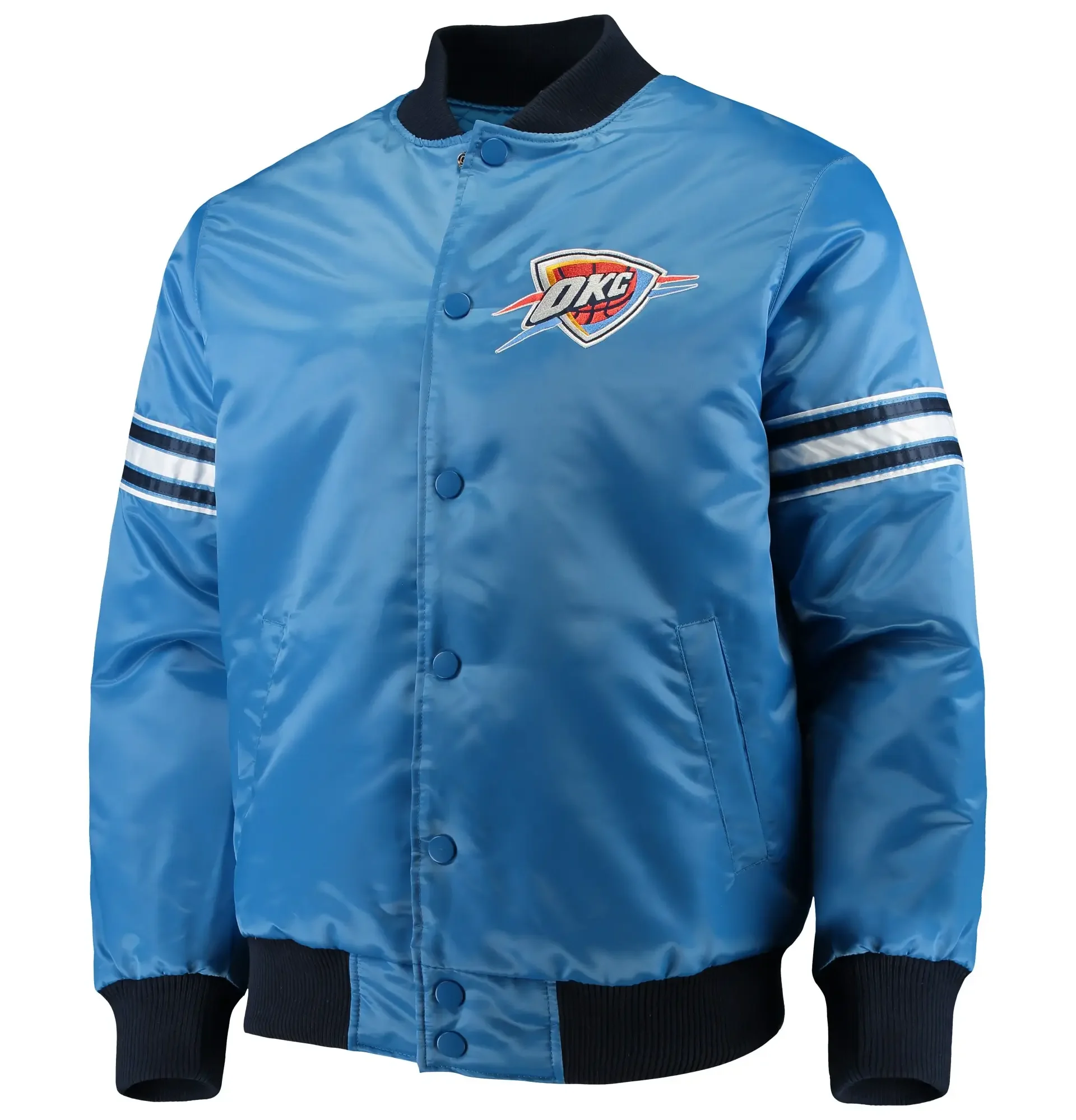 Oklahoma City Thunder Starter The Draft Pick Full-Snap Blue Satin Varsity Jacket (1)