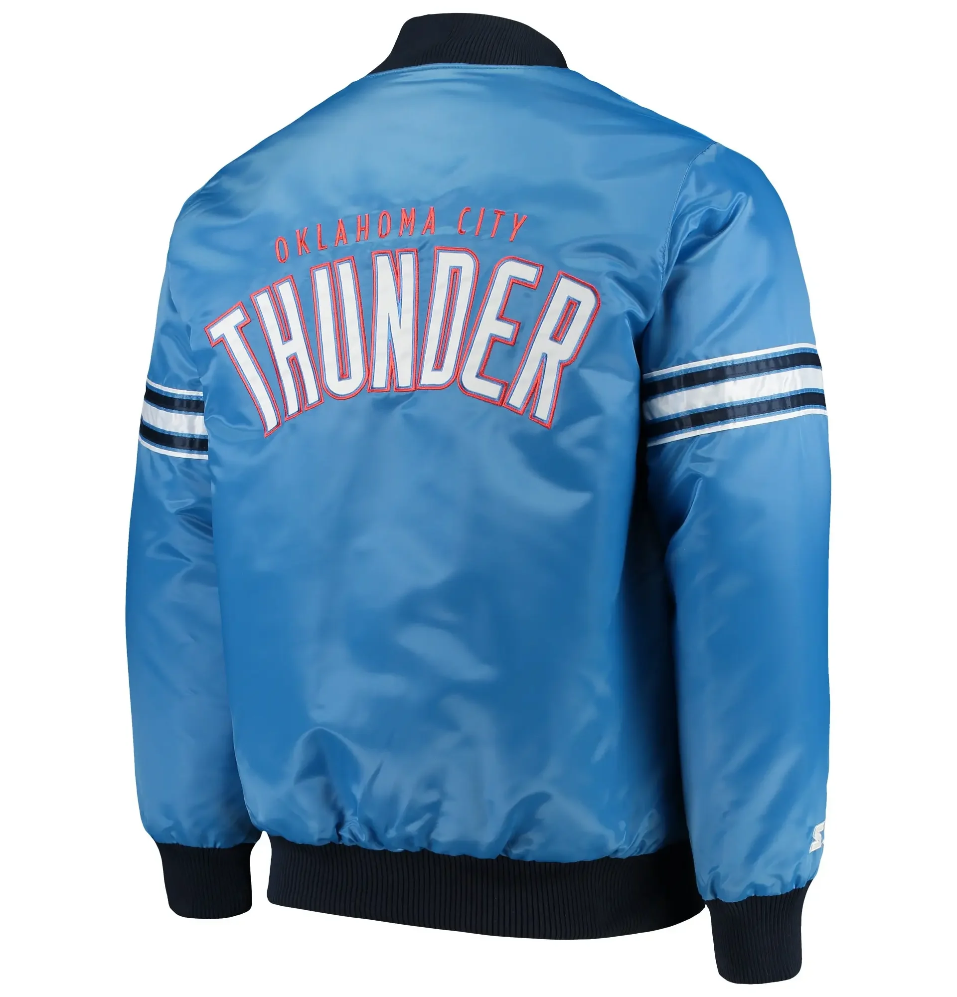 Oklahoma City Thunder Starter The Draft Pick Full-Snap Blue Satin Varsity Jacket (2)