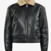 Onyx Classic Women's Black Leather Bomber Jacket with Shearling Collar (1)