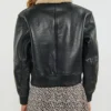 Onyx Classic Women's Black Leather Bomber Jacket with Shearling Collar (3)