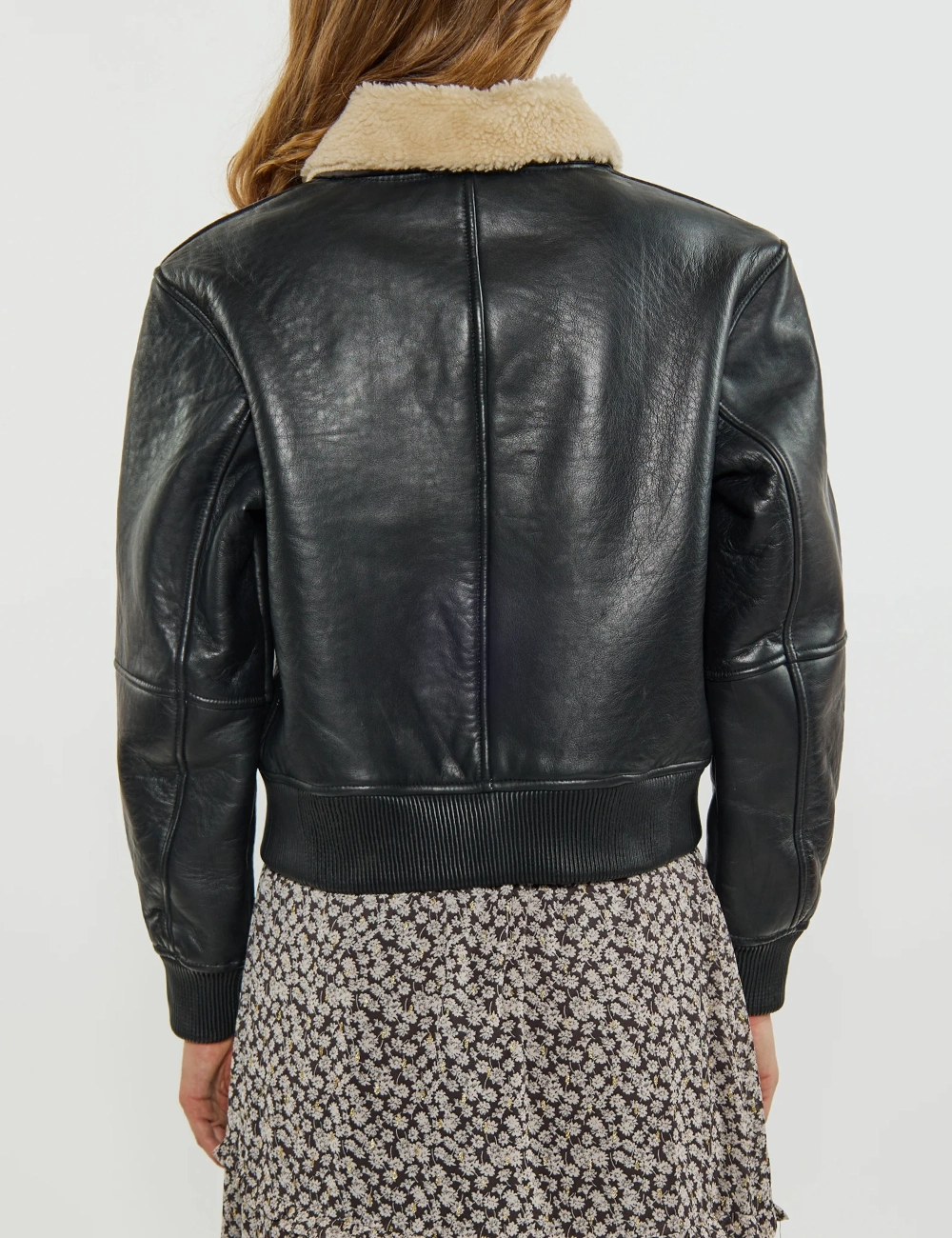 Onyx Classic Women's Black Leather Bomber Jacket with Shearling Collar (3)