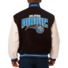Orlando Magic Black White Full Snap Wool Leather Jacket - Image 2