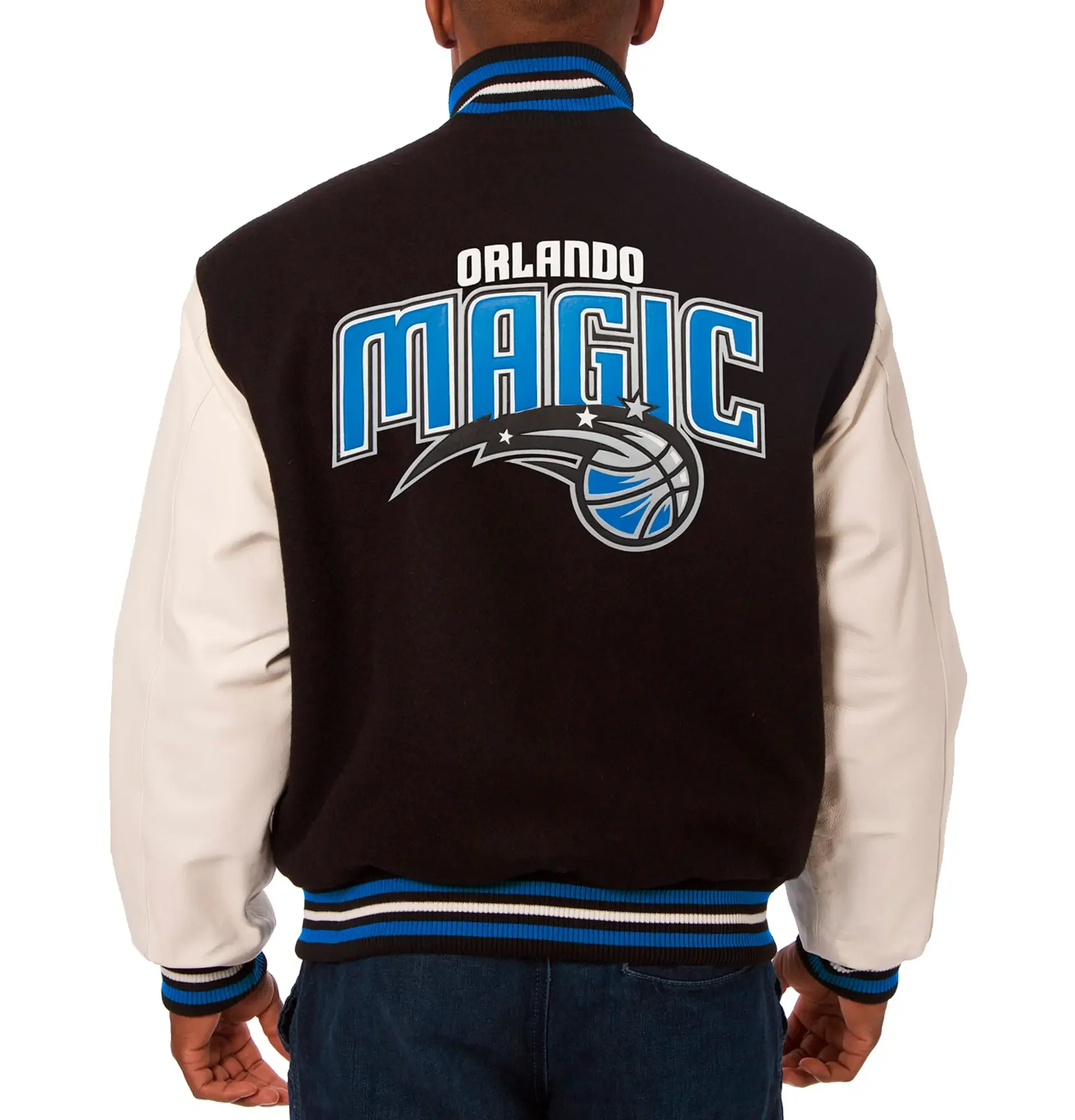 Alternative view of Orlando Magic Black White Full Snap Wool Leather Jacket
