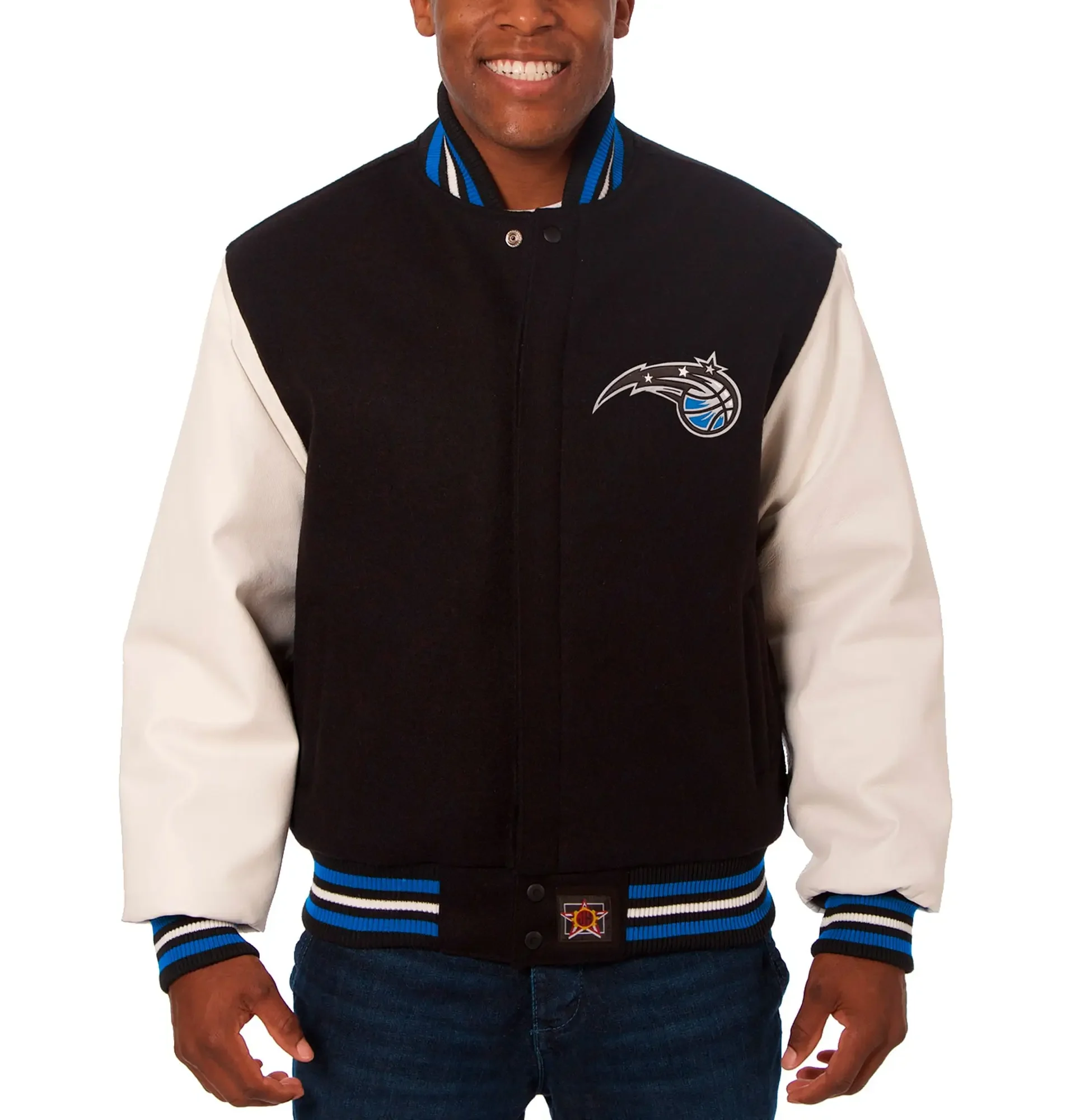 Orlando-Magic-Black-White-Full-Snap-Wool-Leather-Jacket-LeatherMoto