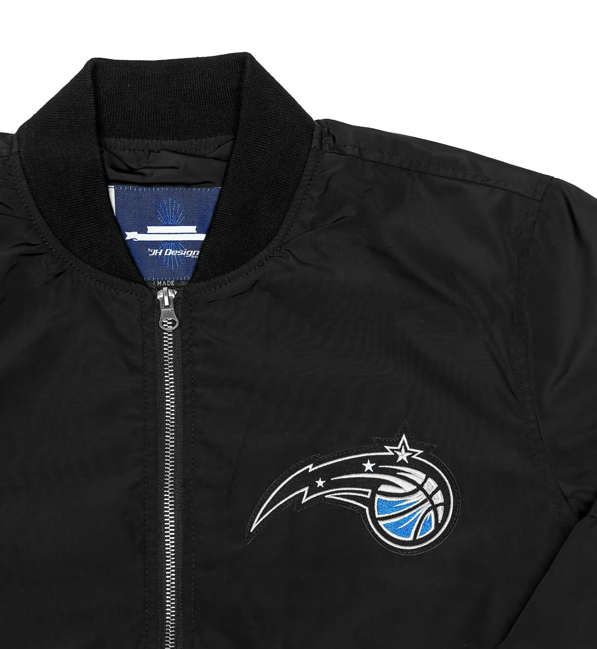 Orlando Magic Team Logo Black Satin Rib-Knitted Collar Varsity Jacket - Image 3