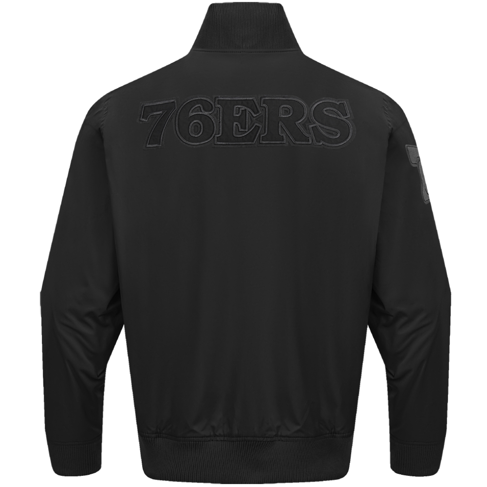 Philadelphia 76ers Classic Rib Satin Varsity Black Jacket-LeatherMoto