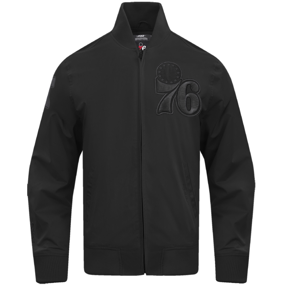 Philadelphia 76ers Classic Rib Satin Varsity Black Jacket-LeatherMoto