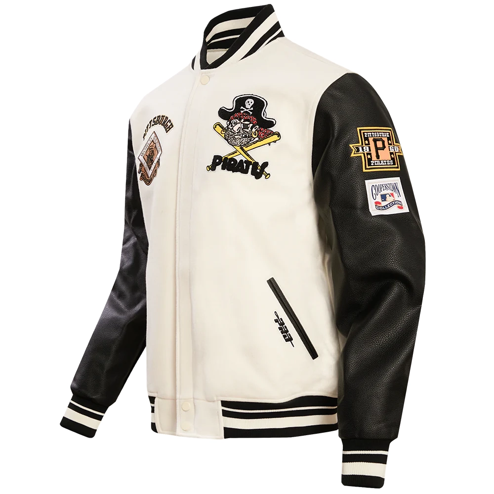 Pittsburgh-Pirates-Retro-Classic-Rib-White-Black-Varsity-Jacket-leather moto 1