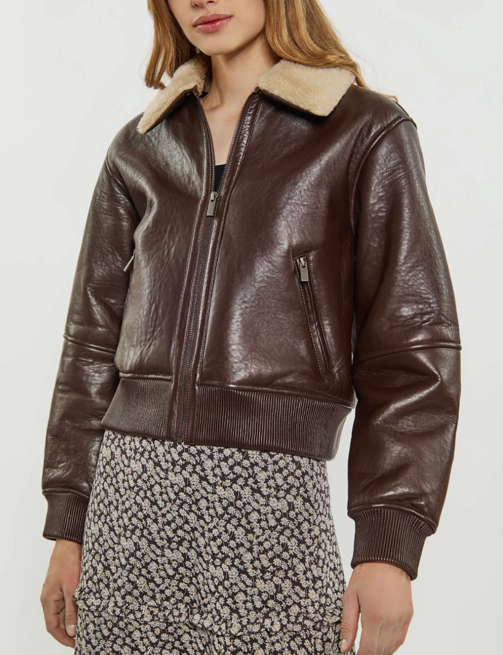 Alternative view of Premium Bronze Luxe Leather Bomber Jacket for Women