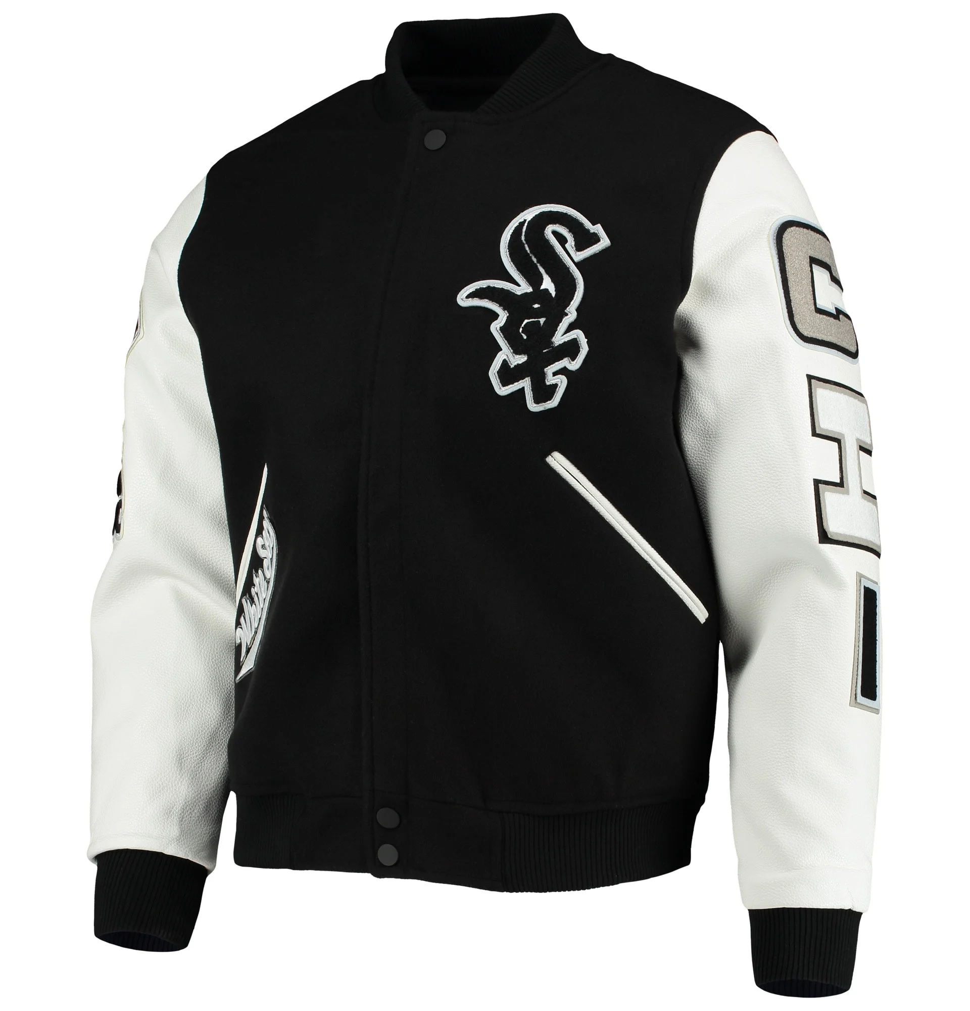 Pro-Standard-Black-White-Chicago-White-Sox-Varsity-Logo-Jacket-leather moto 1