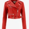 Queen Red Cropped Women's Leather Biker Jacket (1)