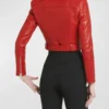 Queen Red Cropped Women's Leather Biker Jacket (2)
