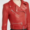 Queen Red Cropped Women's Leather Biker Jacket (3)