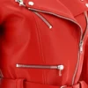 Queen Red Cropped Women's Leather Biker Jacket (4)