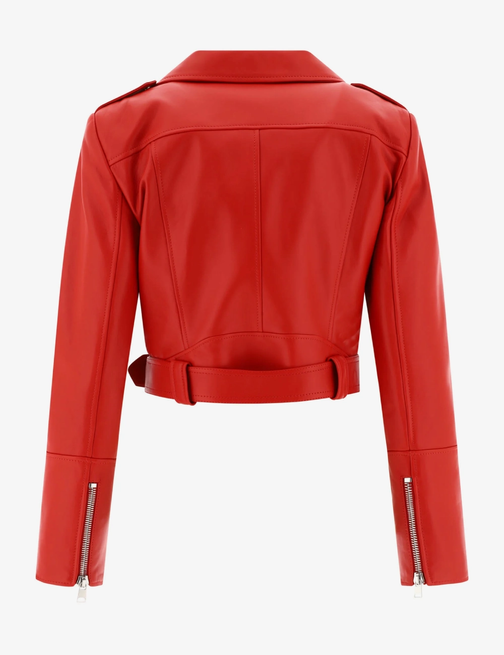 Queen Red Cropped Women's Leather Biker Jacket (6)