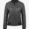 Sable Luxe Women's Black Quilted Leather Bomber Jacket (1)