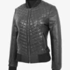 Sable Luxe Women's Black Quilted Leather Bomber Jacket (3)