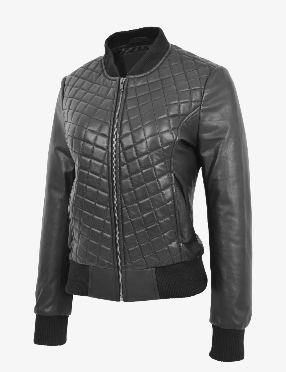 Sable Luxe Women's Black Quilted Leather Bomber Jacket (3)