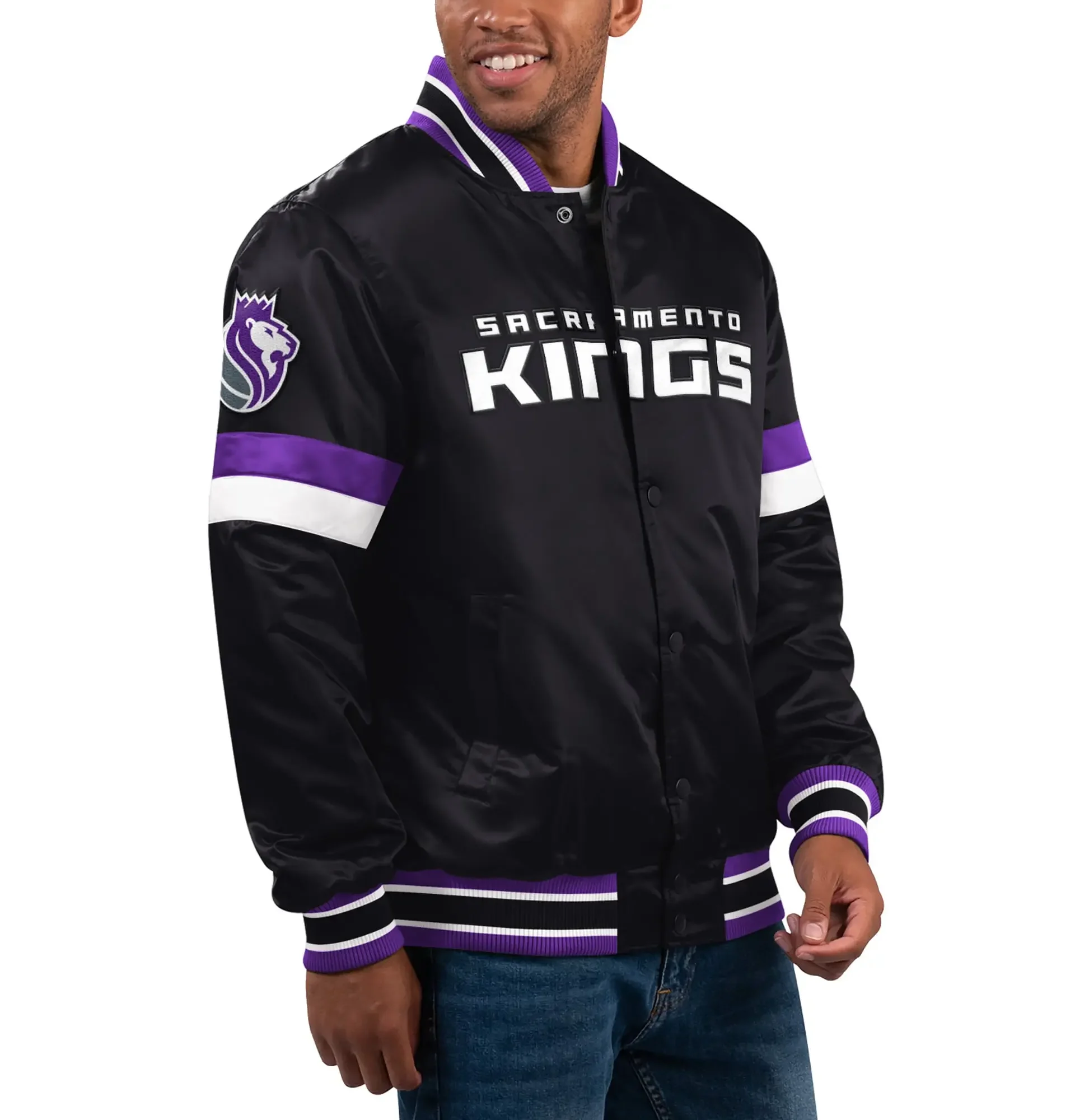 Sacramento-Kings-Starter-Home-Game-Full-Snap-Black-Satin-Varsity-Jacket-LeatherMoto