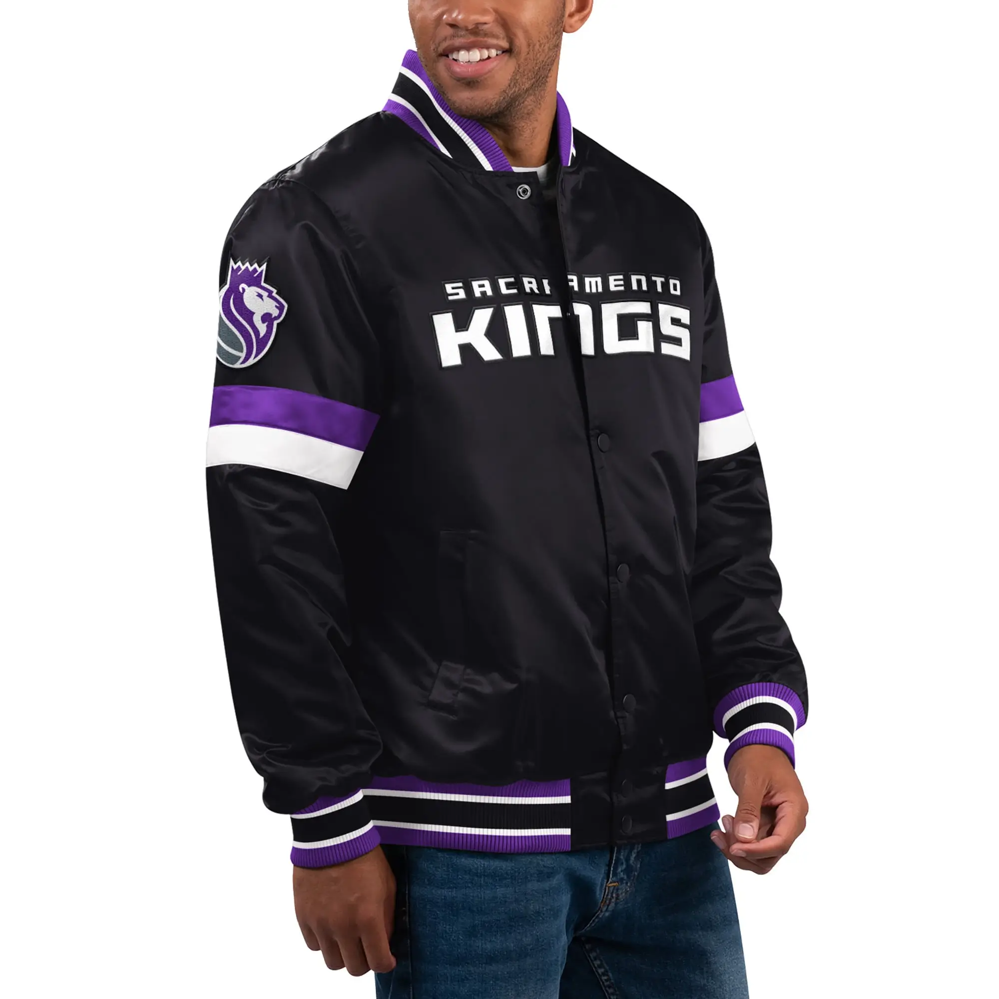 Sacramento-Kings-Starter-Home-Game-Full-Snap-Black-Satin-Varsity-Jacket-LeatherMoto