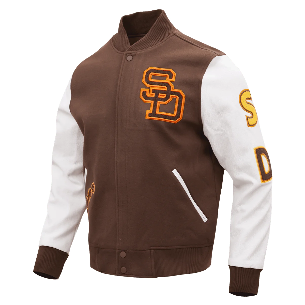 San-Diego-Padres-Classic-Logo-Brown-White-Varsity-Jacket-LEATHER MOTO 1