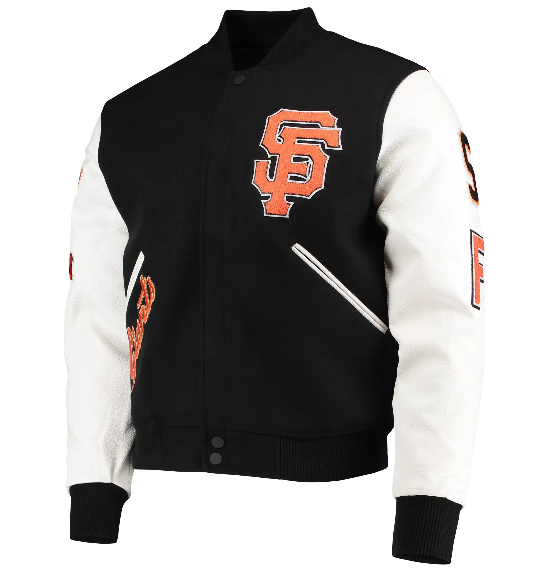 San-Francisco-Giants-Pro-Standard-Logo-Black-White-Varsity-Jacket-leather moto 1