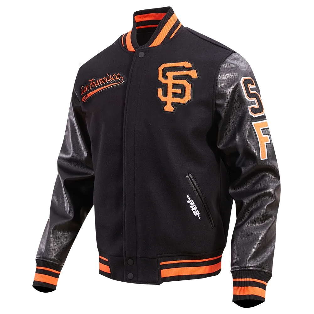 San-Francisco-Giants-Pro-Standard-Script-Tail-Black-Varsity-Jacket-leather moto 1