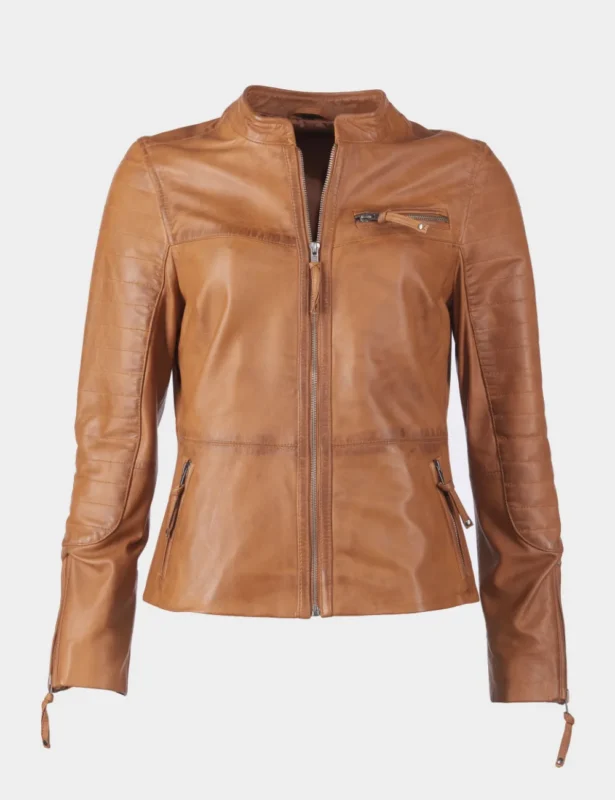 Sandy Tan Dye Leather Cafe Racer Jacket (1)