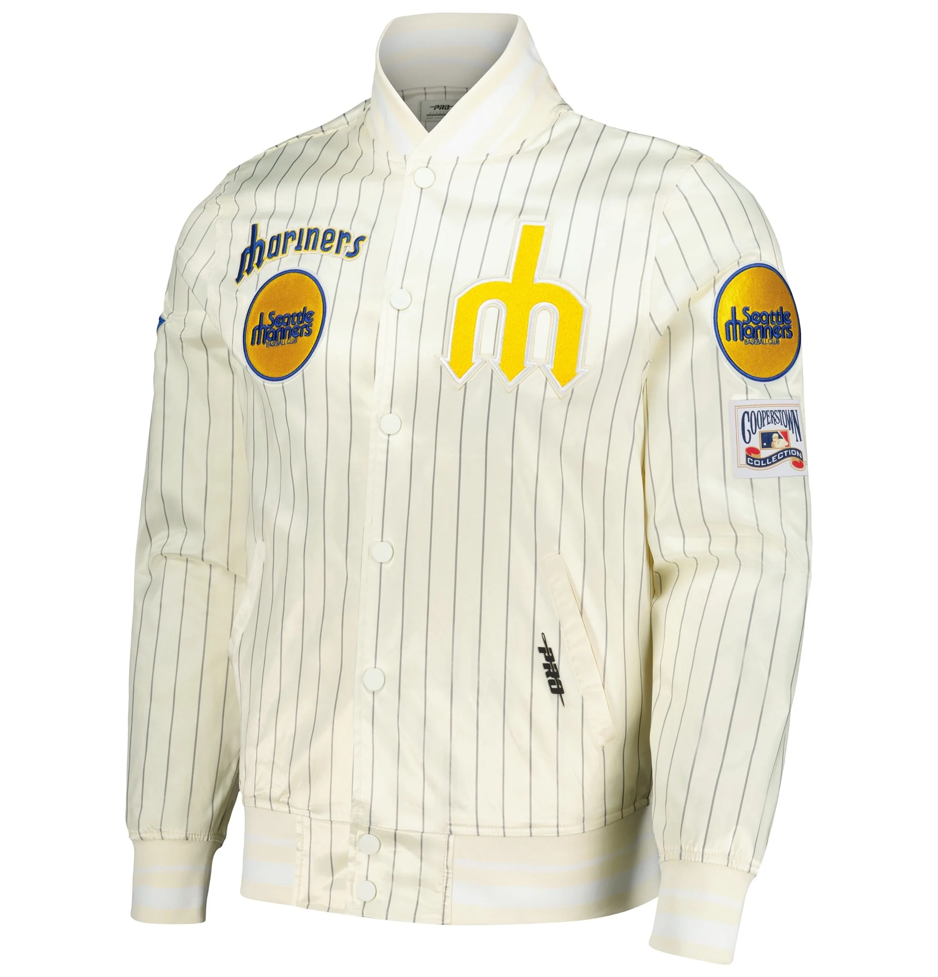 Seattle-Mariners-Pro-Standard-Cooperstown-Pinstripe-Full-Snap-Satin-Varsity-Jacket-leather moto 1