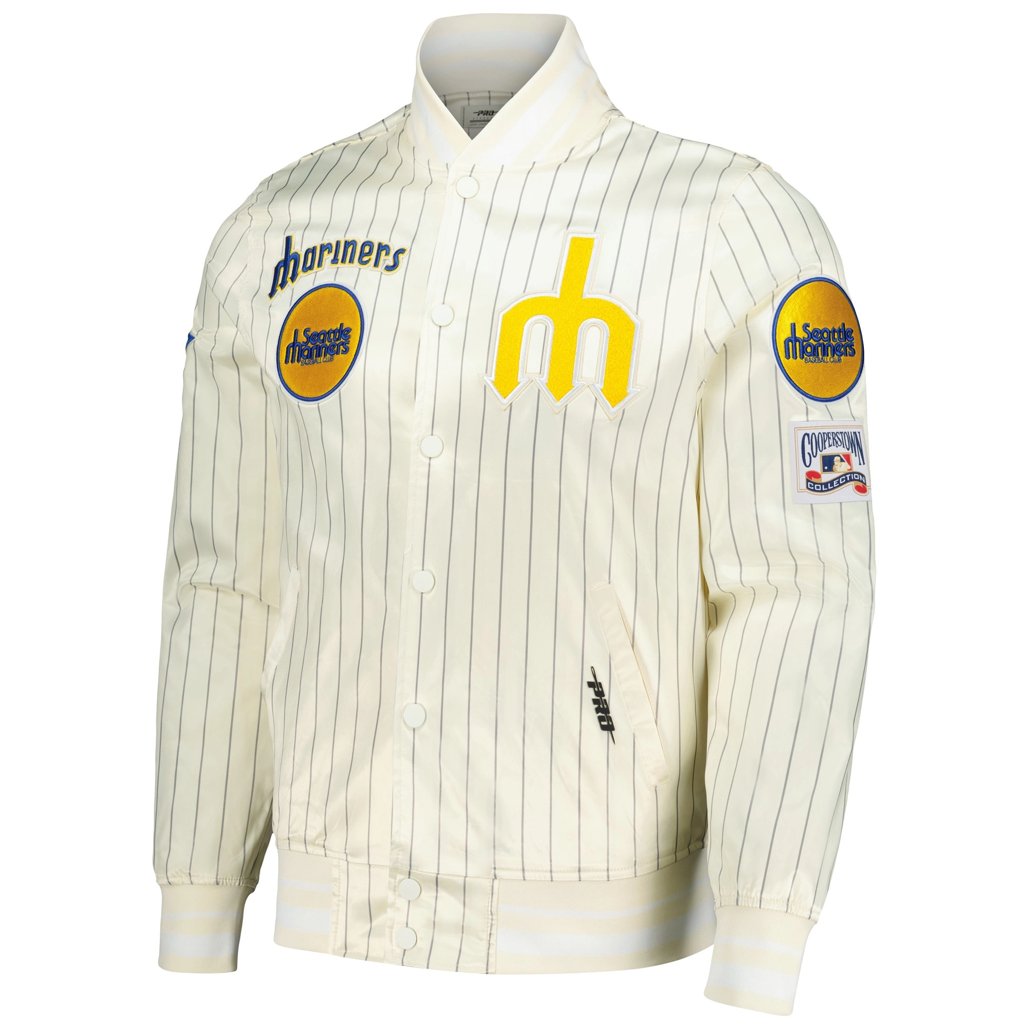 Seattle-Mariners-Pro-Standard-Cooperstown-Pinstripe-Full-Snap-Satin-Varsity-Jacket-leather moto 1