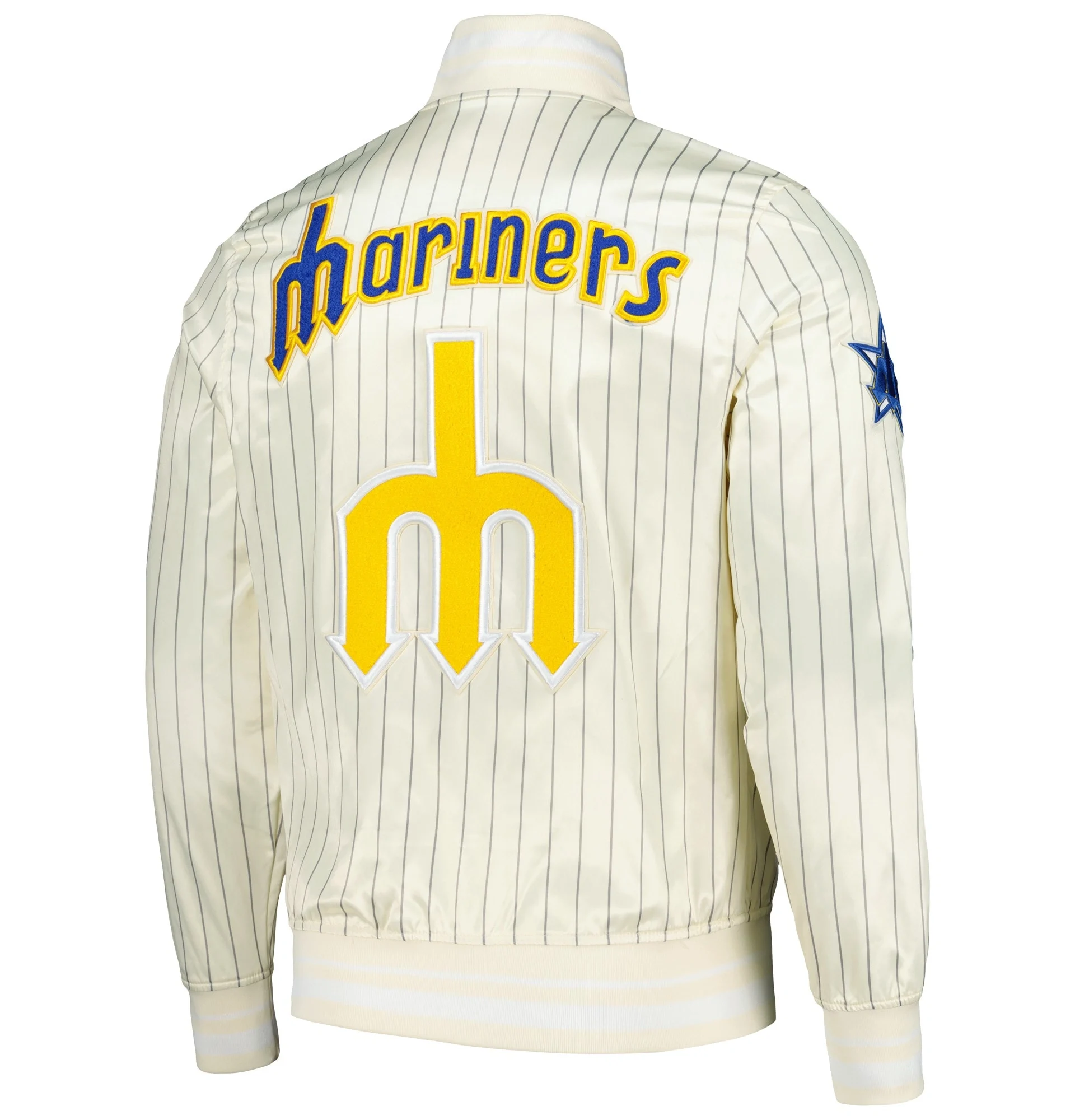 Seattle-Mariners-Pro-Standard-Cooperstown-Pinstripe-Full-Snap-Satin-Varsity-Jacket-leather moto 2