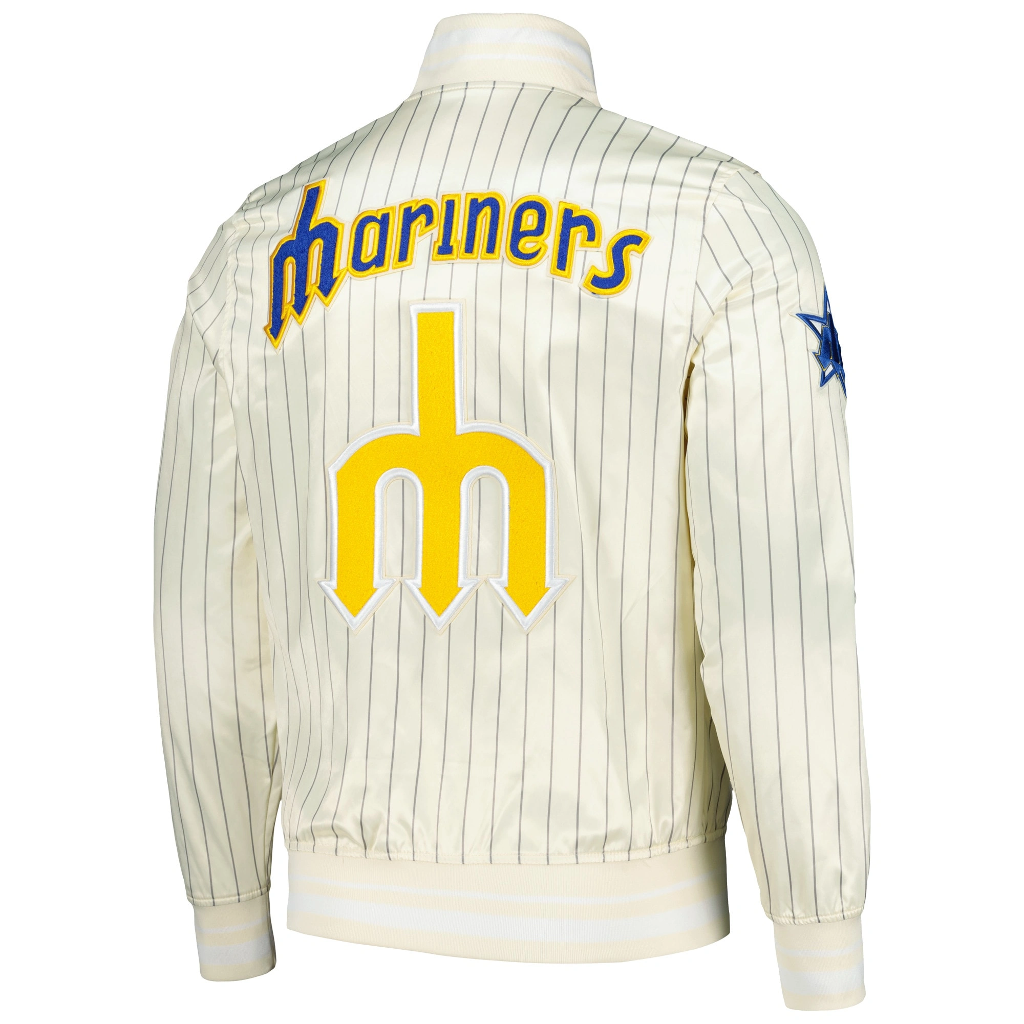 Seattle-Mariners-Pro-Standard-Cooperstown-Pinstripe-Full-Snap-Satin-Varsity-Jacket-leather moto 2
