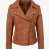 Sienna Rebel Women's Tan Leather Cross-Zip Biker Jacket (1)