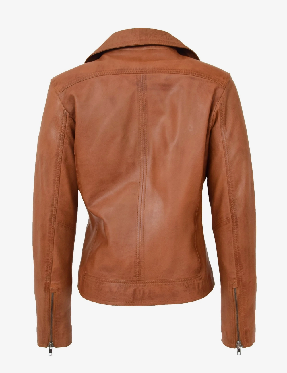 Sienna Rebel Women's Tan Leather Cross-Zip Biker Jacket (2)
