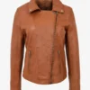Sienna Rebel Women's Tan Leather Cross-Zip Biker Jacket (4)