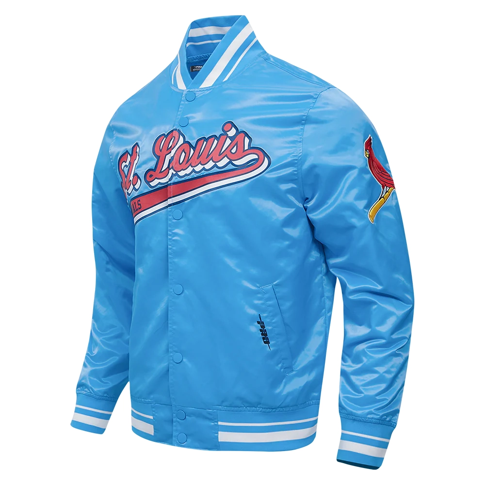 St.-Louis-Cardinals-Pro-Standard-Script-Tail-Blue-Satin-Varsity-Jacket-LEATHER MOTO 1