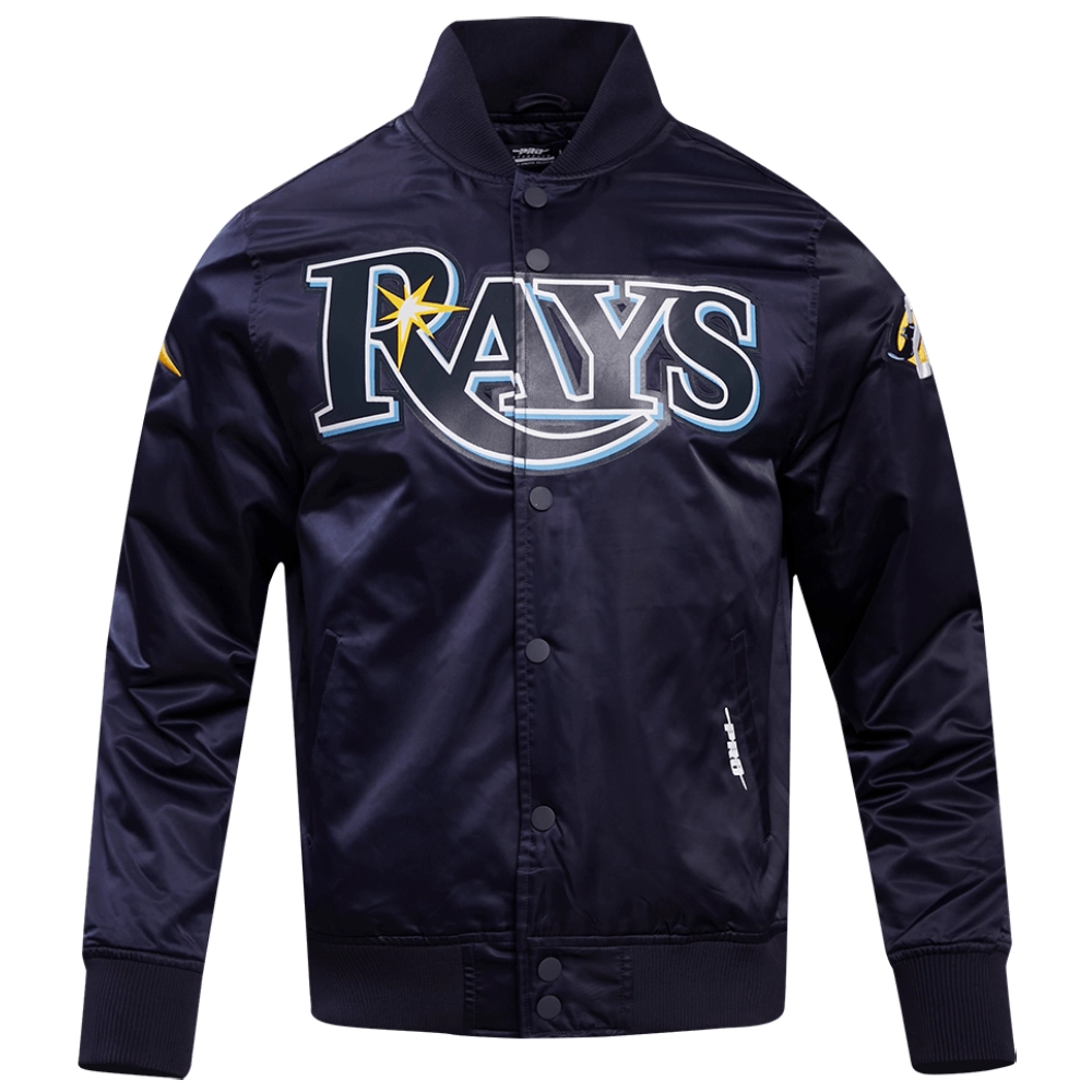 Tampa-Bay-Rays-Pro-Standard-25th-Anniversary-Full-Snap-Satin-Varsity-Jacket-leather moto 1