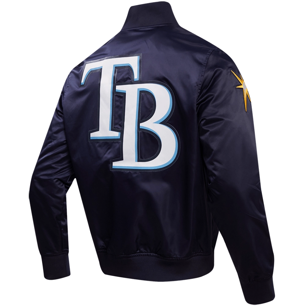 Tampa-Bay-Rays-Pro-Standard-25th-Anniversary-Full-Snap-Satin-Varsity-Jacket-leather moto 4