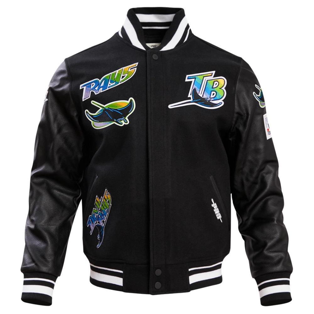 Tampa-Bay-Rays-Pro-Standard-Black-Wool-Leather-Varsity-Jacket-leather moto 1
