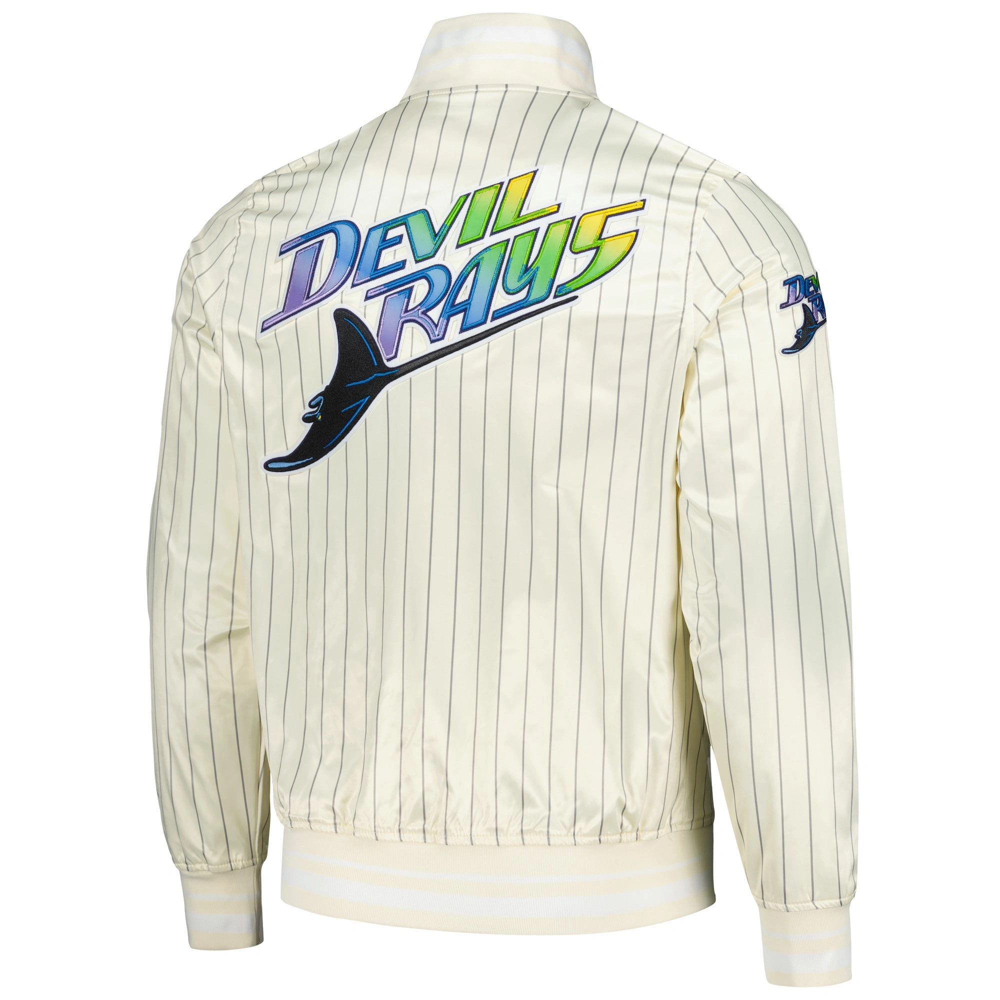 Tampa-Bay-Rays-Pro-Standard-Cooperstown-Pinstripe-Full-Snap-Satin-Varsity-Jacket-leather moto 2