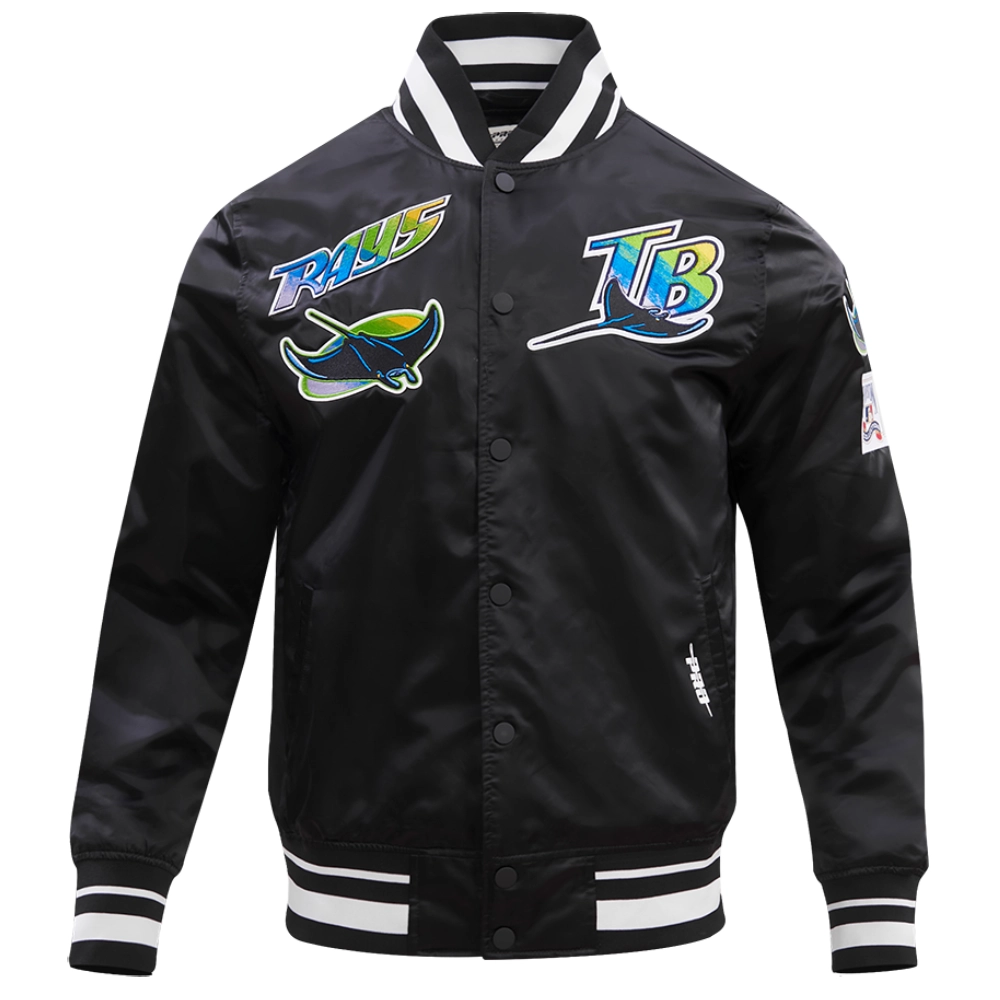 Tampa-Bay-Rays-Pro-Standard-Satin-Varsity-Black-Jacket-leather moto 1