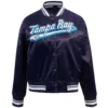Tampa-Bay-Rays-Pro-Standard-Script-Tail-Full-Snap-Satin-Varsity-Jacket-leather moto 1
