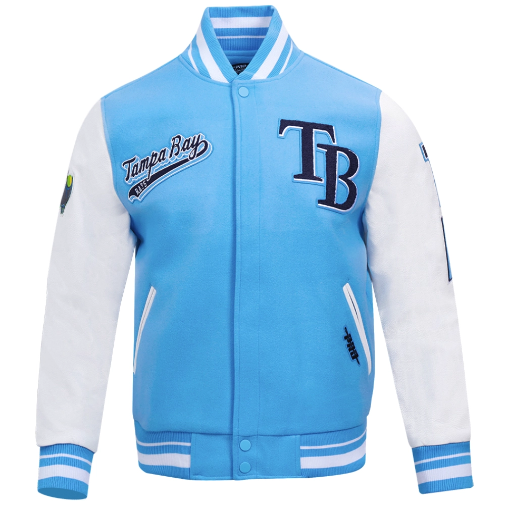 Tampa-Bay-Rays-Pro-Standard-Wool-Leather-Varsity-Jacket-leather moto 1