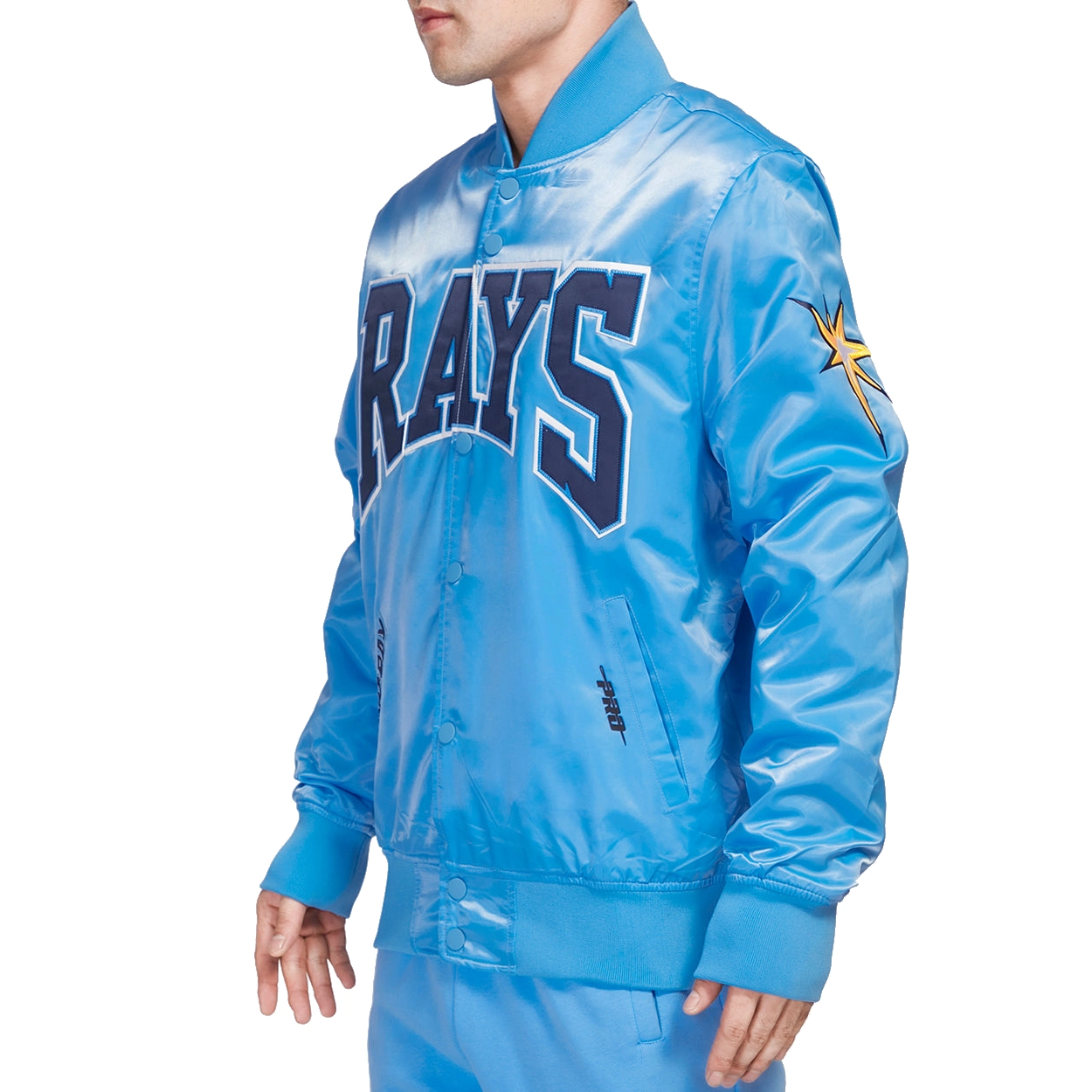 Tampa-Bays-Rays-Pro-Standard-Crest-Emblem-Full-Snap-Satin-Varsity-Jacket-leathe rmoto 4