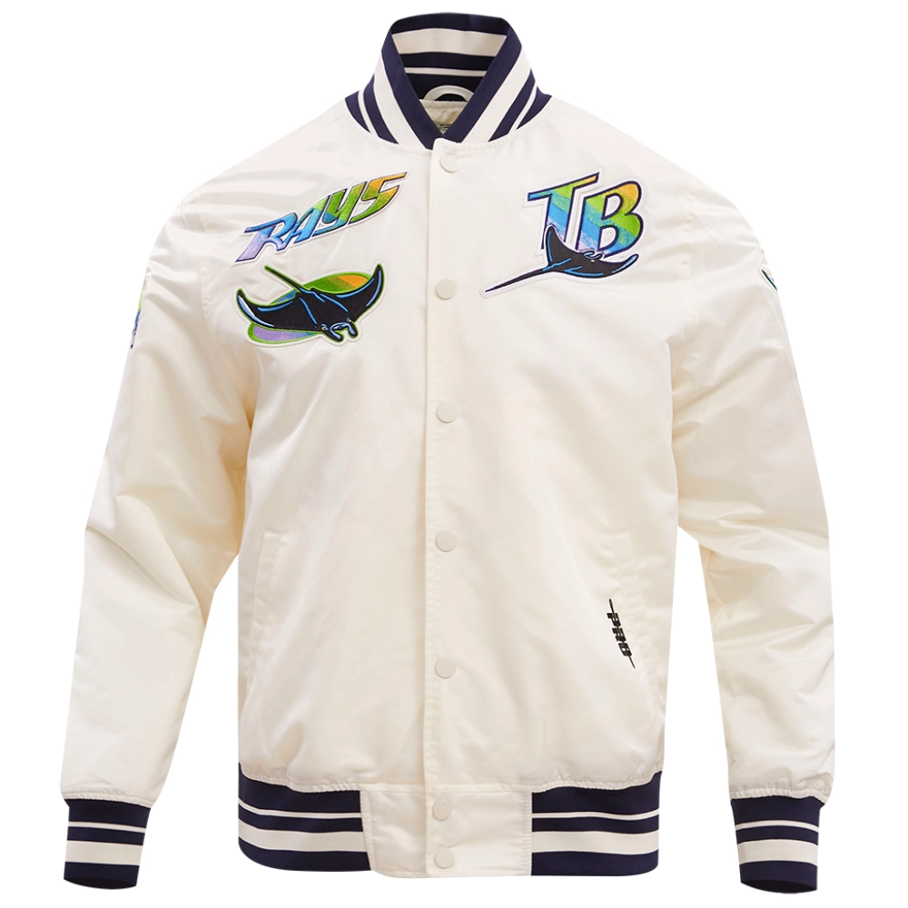 Tampa-Devil-Rays-Pro-Standard-Retro-Classic-Rib-Full-Snap-Satin-Varsity-Jacket-leather moto 1