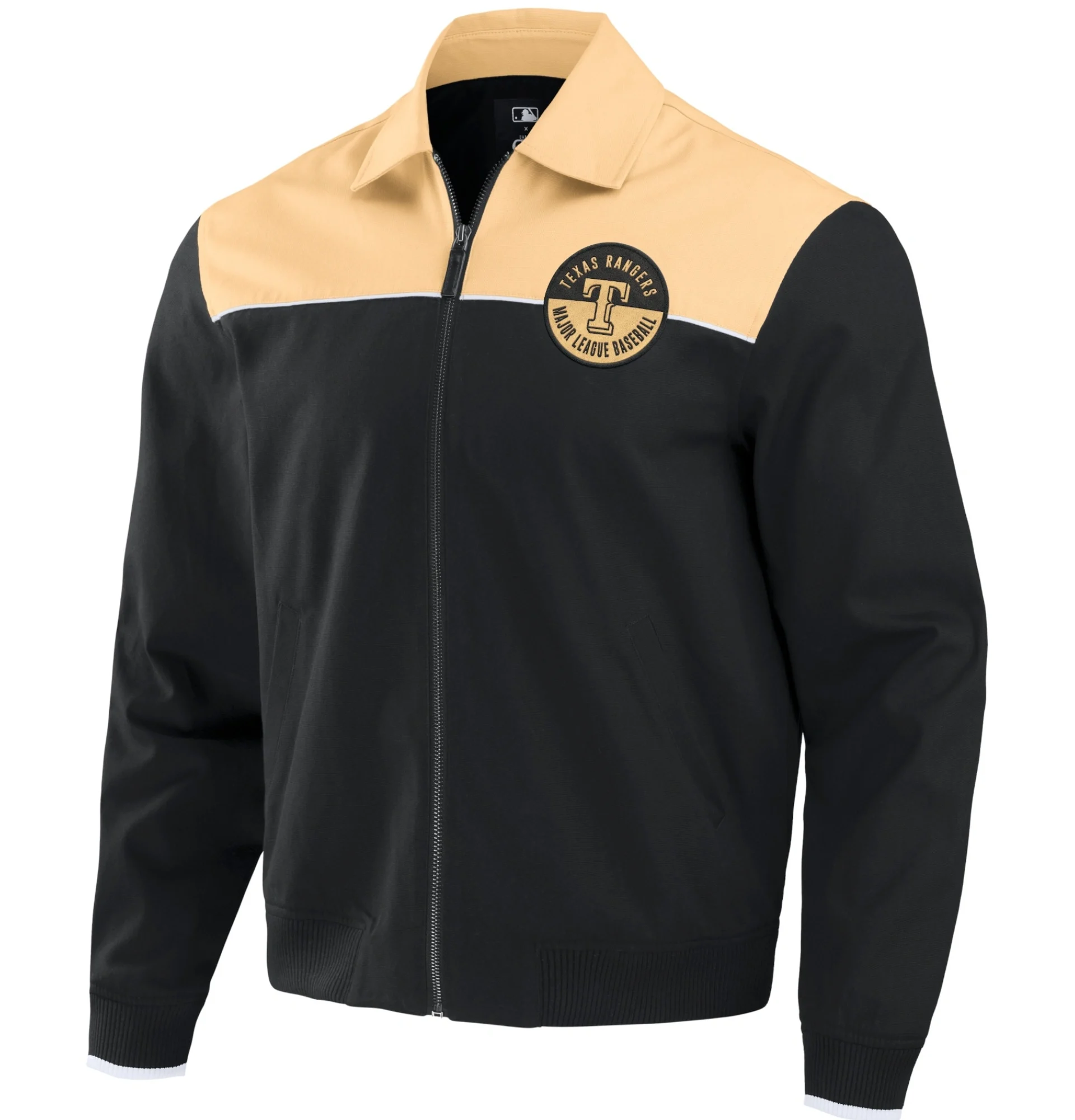 Texas-Rangers-Darius-Rucker-Full-Zip-Bomber-Varsity-Jacket-Black-Tan-leather moto 1